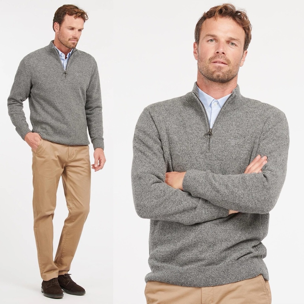 Barbour Mens Tisbury Half Quarter Zip Sweater XXL Grey Heather Wool Silk Classic